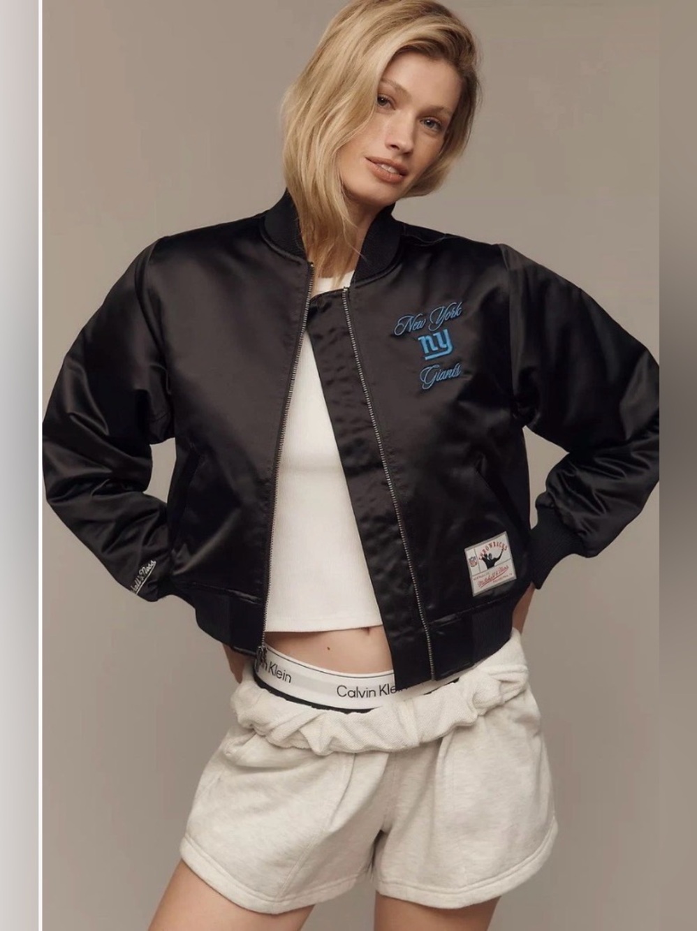 Mitchell & Ness NFL New York Giants Crop Bomber Jacket: Size S
